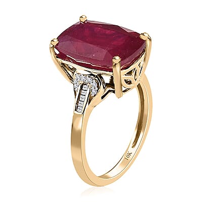 Luxoro 10K Yellow Gold Premium Niassa Ruby (FF) and Diamond Ring (Size 10.0) 9.75 ctw