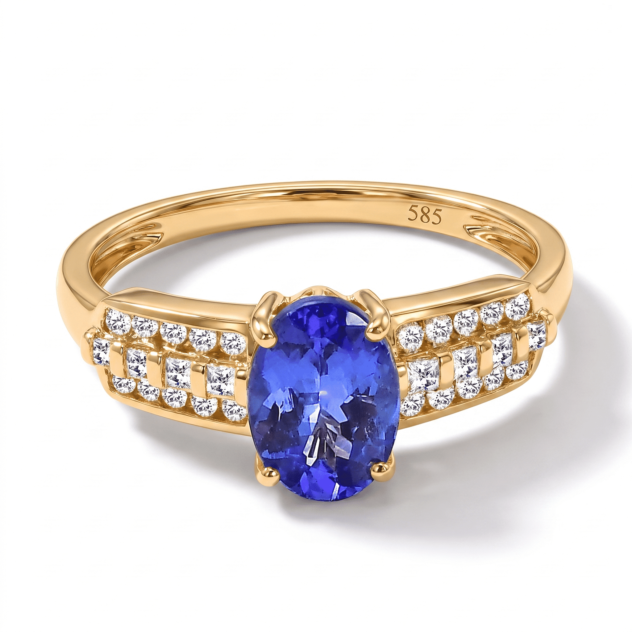 AAA Tanzanite and Diamond G-H I2 1.64 ctw Ring in 14K Yellow Gold (Size 9.0)