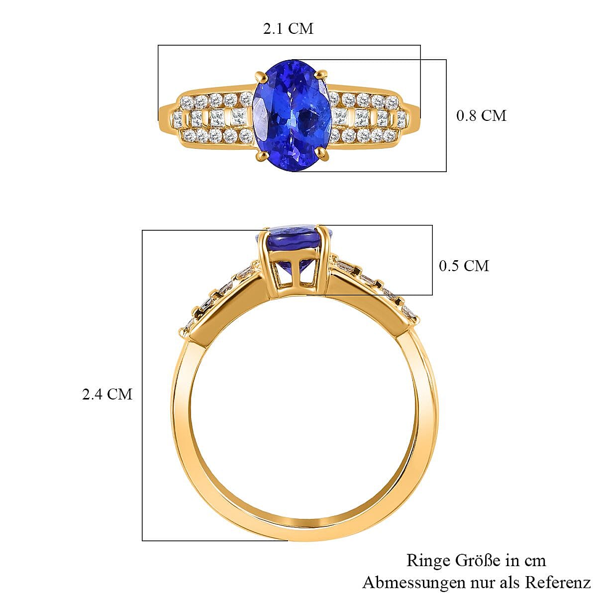 AAA Tanzanite and Diamond G-H I2 1.64 ctw Ring in 14K Yellow Gold (Size 9.0)
