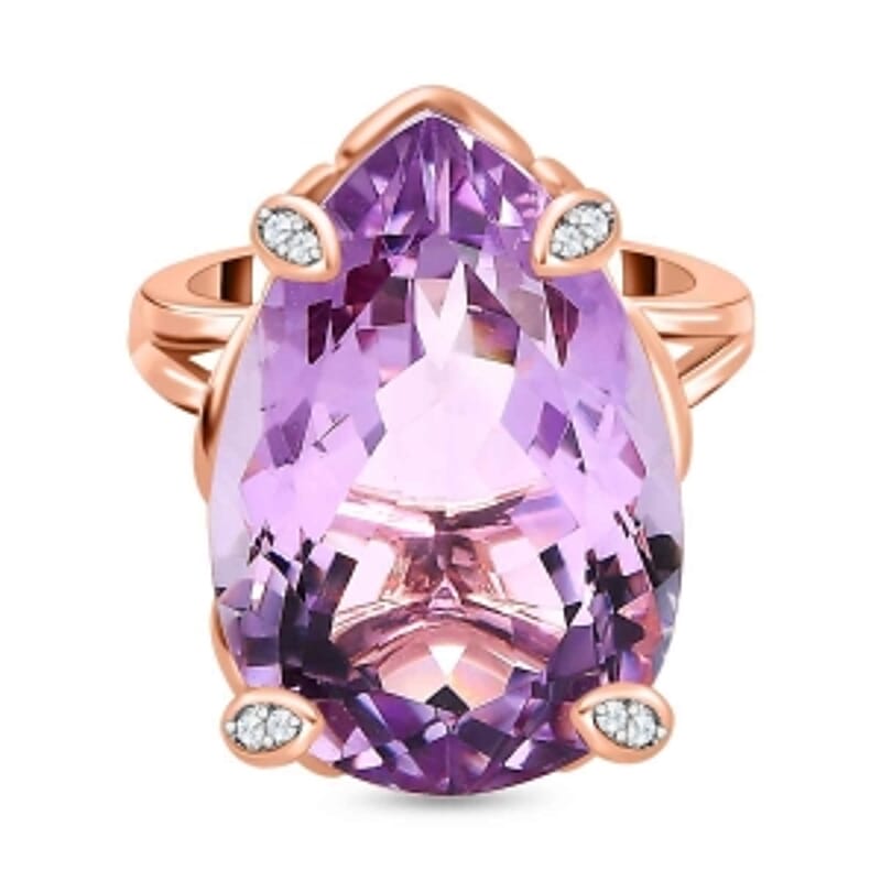 Pink Amethyst and White Zircon 17.74 ctw Ring in Vermeil RG Over Sterling Silver (Size 11.5)