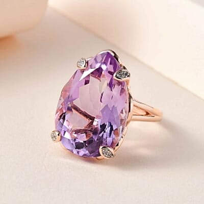 Pink Amethyst and White Zircon 17.74 ctw Ring in Vermeil RG Over Sterling Silver (Size 11.5)