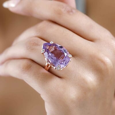 Pink Amethyst and White Zircon 17.74 ctw Ring in Vermeil RG Over Sterling Silver (Size 11.5)