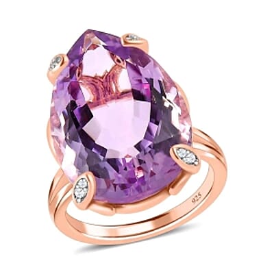 Pink Amethyst and White Zircon 17.74 ctw Ring in Vermeil RG Over Sterling Silver (Size 11.5)