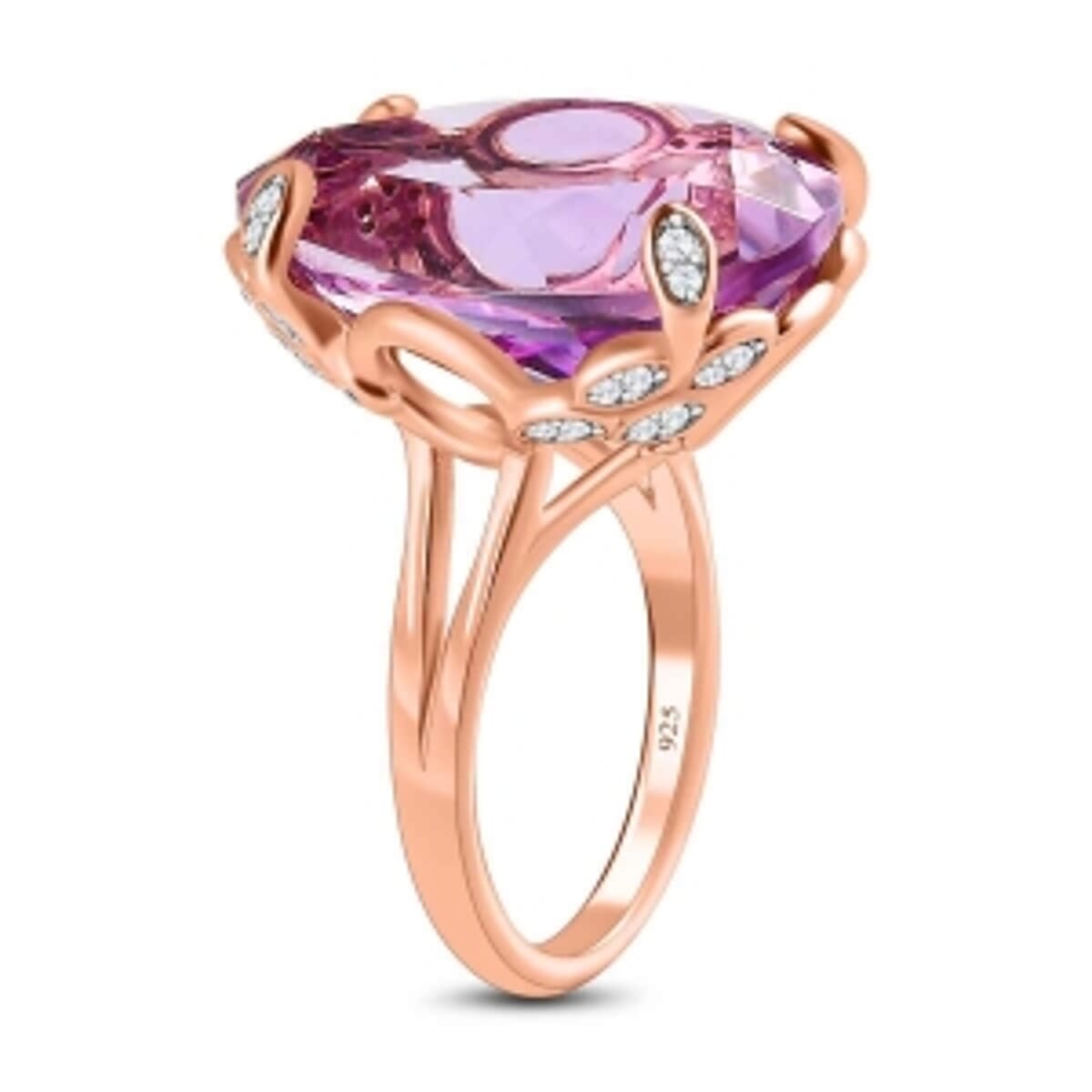 Pink Amethyst and White Zircon 17.74 ctw Ring in Vermeil RG Over Sterling Silver (Size 11.5) image number 4