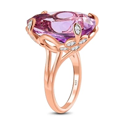 Pink Amethyst and White Zircon 17.74 ctw Ring in Vermeil RG Over Sterling Silver (Size 11.5)