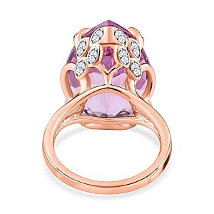 Pink Amethyst and White Zircon 17.74 ctw Ring in Vermeil RG Over Sterling Silver (Size 11.5)