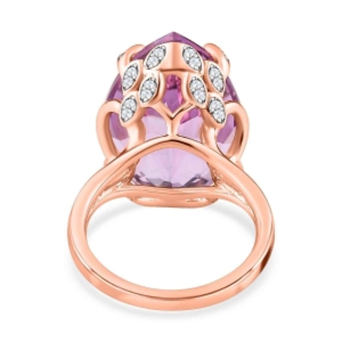 Pink Amethyst and White Zircon 17.74 ctw Ring in Vermeil RG Over Sterling Silver (Size 11.5) image number 5