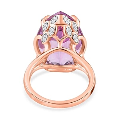 Pink Amethyst and White Zircon 17.74 ctw Ring in Vermeil RG Over Sterling Silver (Size 11.5)