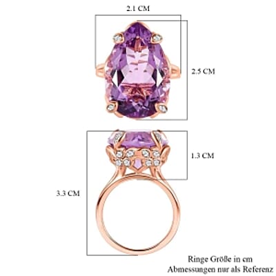 Pink Amethyst and White Zircon 17.74 ctw Ring in Vermeil RG Over Sterling Silver (Size 11.5)
