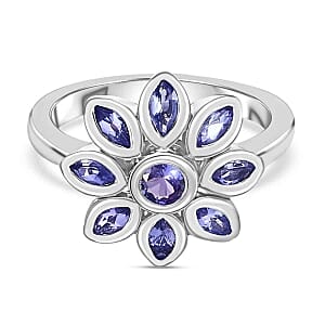 Tanzanite 0.96 ctw Fancy Ring in Platinum Over Sterling Silver (Size 5.5)