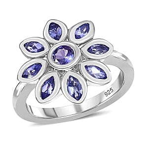 Tanzanite 0.96 ctw Fancy Ring in Platinum Over Sterling Silver (Size 5.5)