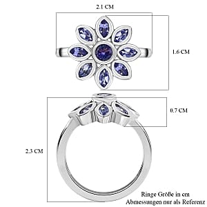 Tanzanite 0.96 ctw Fancy Ring in Platinum Over Sterling Silver (Size 5.5)