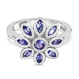 Tanzanite 0.96 ctw Fancy Ring in Platinum Over Sterling Silver (Size 8)