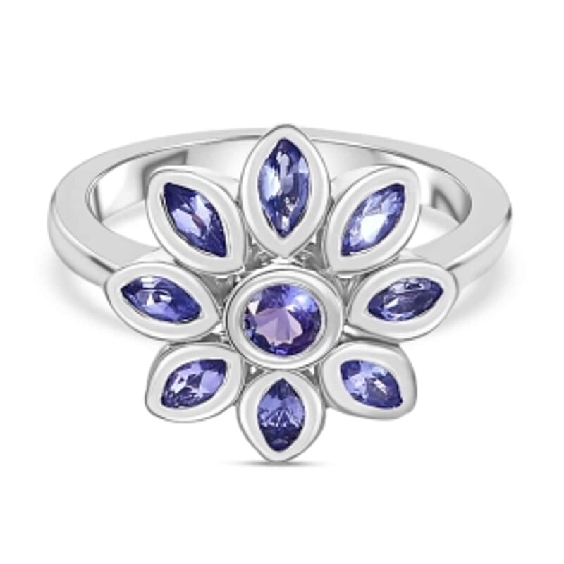 Tanzanite 0.96 ctw Fancy Ring in Platinum Over Sterling Silver (Size 8)