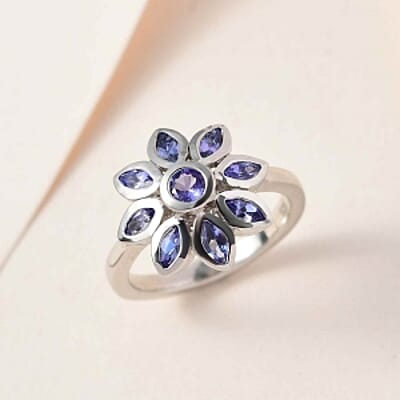 Tanzanite 0.96 ctw Fancy Ring in Platinum Over Sterling Silver (Size 8)