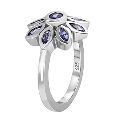Tanzanite 0.96 ctw Fancy Ring in Platinum Over Sterling Silver (Size 8)