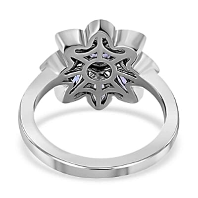 Tanzanite 0.96 ctw Fancy Ring in Platinum Over Sterling Silver (Size 8)