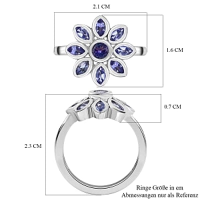 Tanzanite 0.96 ctw Fancy Ring in Platinum Over Sterling Silver (Size 8)
