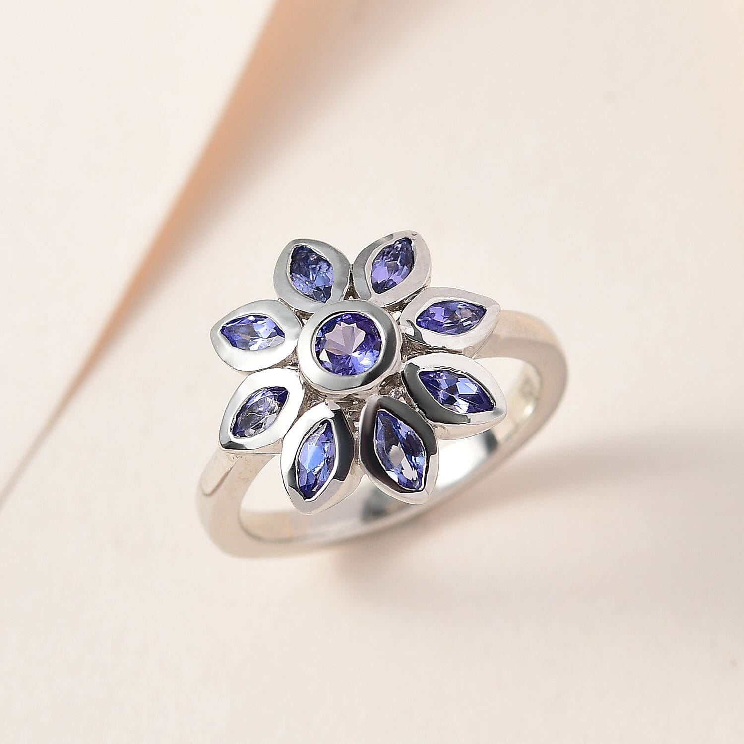Premium Tanzanite 0.92 ctw Fancy Ring in Platinum Over Sterling Silver (Size 9.0)