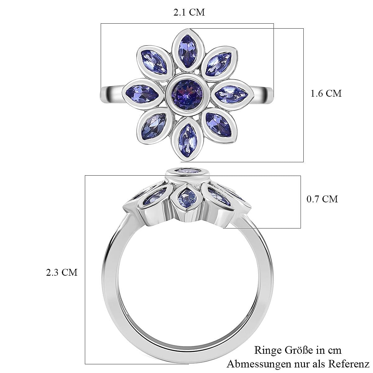 Premium Tanzanite 0.92 ctw Fancy Ring in Platinum Over Sterling Silver (Size 9.0)