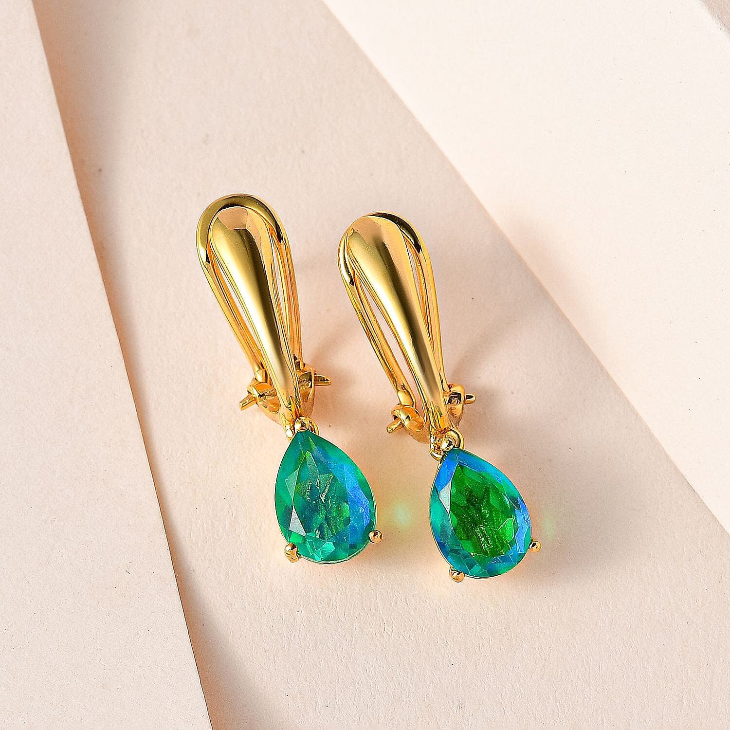 Peacock Quartz (Triplet) 3.40 ctw Earrings in 14K YG Over Sterling Silver