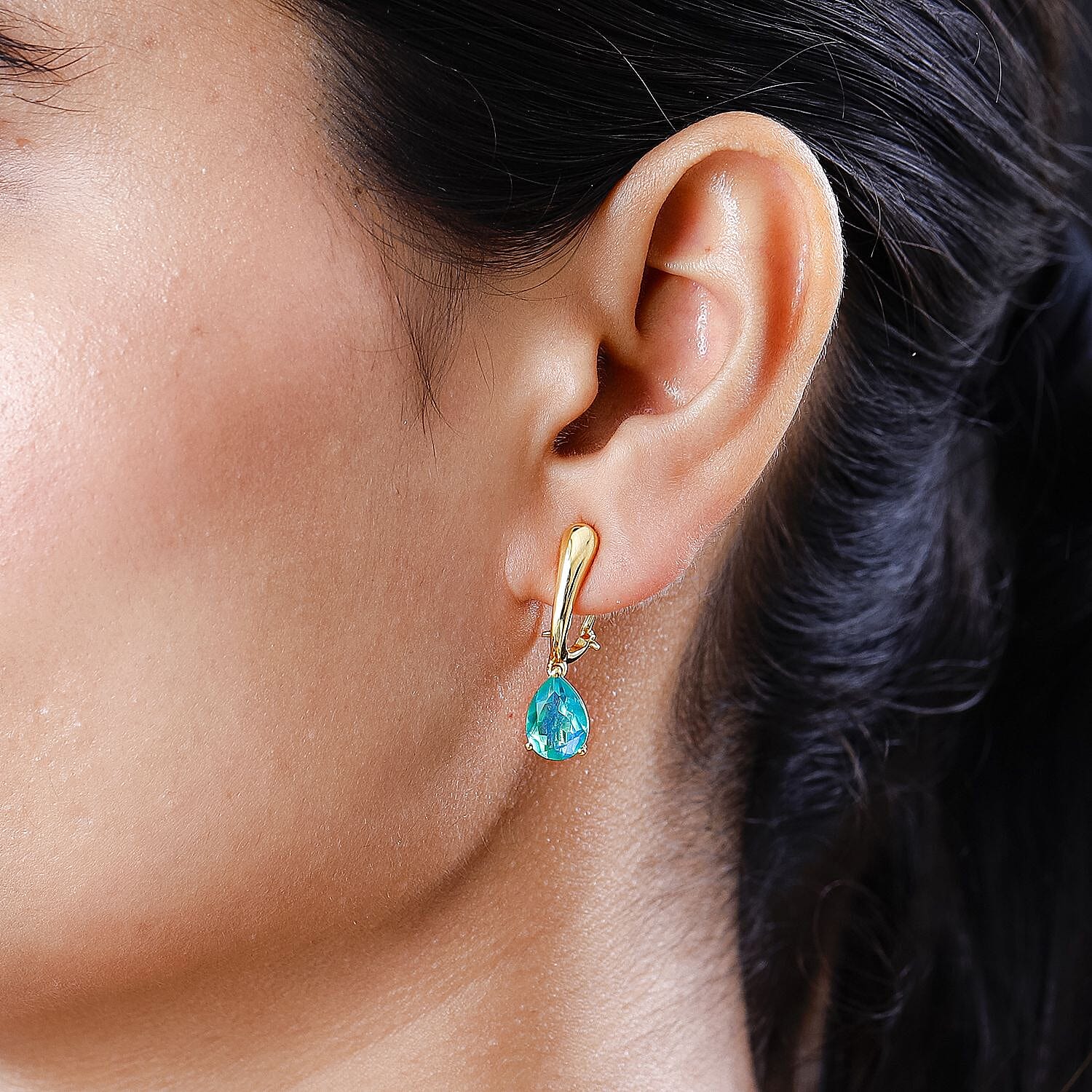 Peacock Quartz (Triplet) 3.40 ctw Earrings in 14K YG Over Sterling Silver