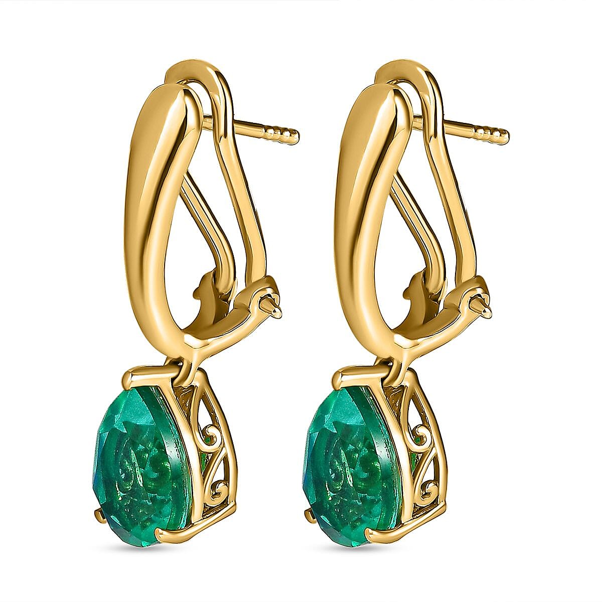 Peacock Quartz (Triplet) 3.40 ctw Earrings in 14K YG Over Sterling Silver