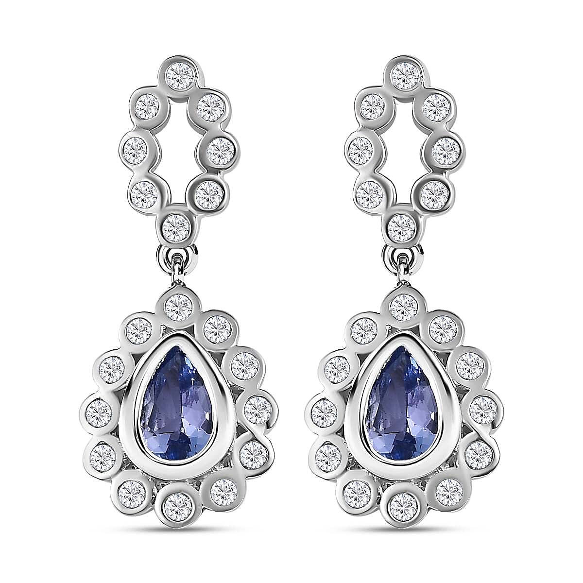 Tanzanite and White Zircon 1.60 ctw Earrings in Platinum Over Sterling Silver