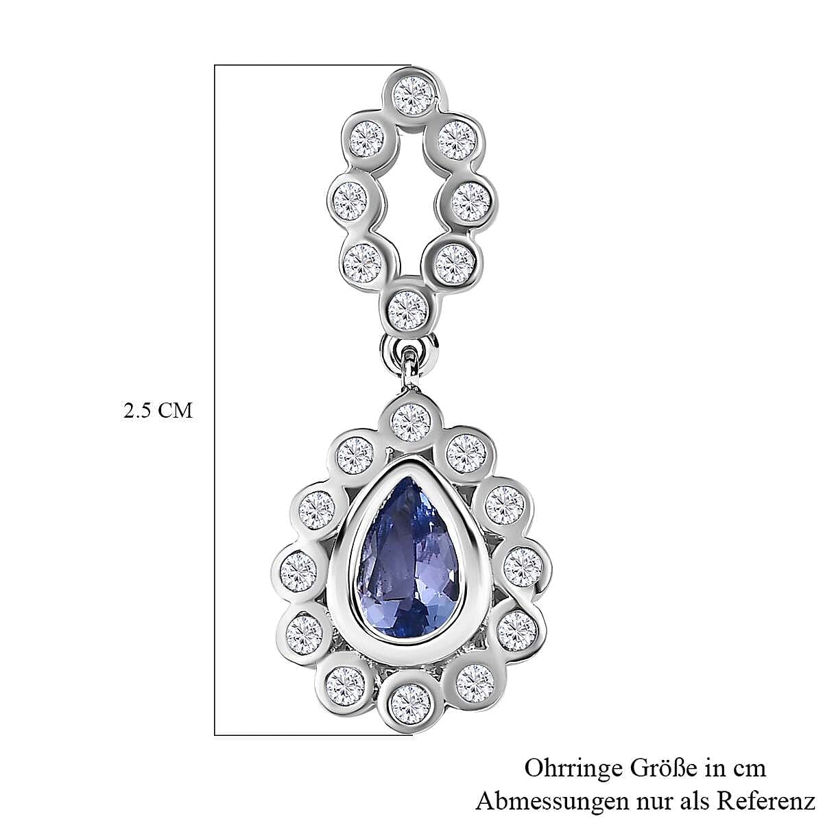 Tanzanite and White Zircon 1.60 ctw Earrings in Platinum Over Sterling Silver