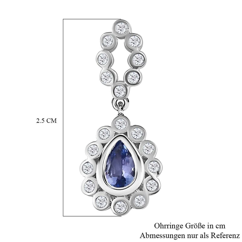Tanzanite and White Zircon 1.60 ctw Earrings in Platinum Over Sterling Silver