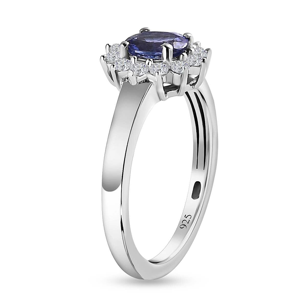 Tanzanite and White Zircon 1.55 ctw Ring in Platinum Over Sterling Silver (Size 10.0)