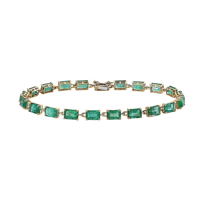 Luxoro 10K Yellow Gold AAA Kagem Zambian Emerald Link Bracelet (7.25 In) 12.00 ctw