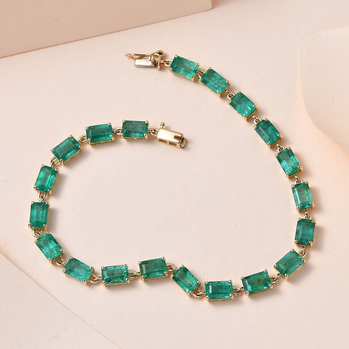 Luxoro 10K Yellow Gold AAA Kagem Zambian Emerald Link Bracelet (7.25 In) 12.00 ctw image number 1