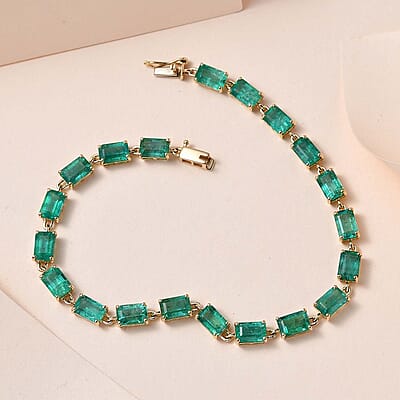 Luxoro 10K Yellow Gold AAA Kagem Zambian Emerald Link Bracelet (7.25 In) 12.00 ctw