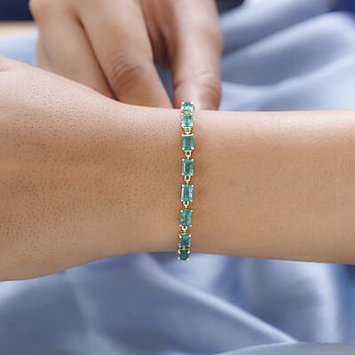 Luxoro 10K Yellow Gold AAA Kagem Zambian Emerald Link Bracelet (7.25 In) 12.00 ctw