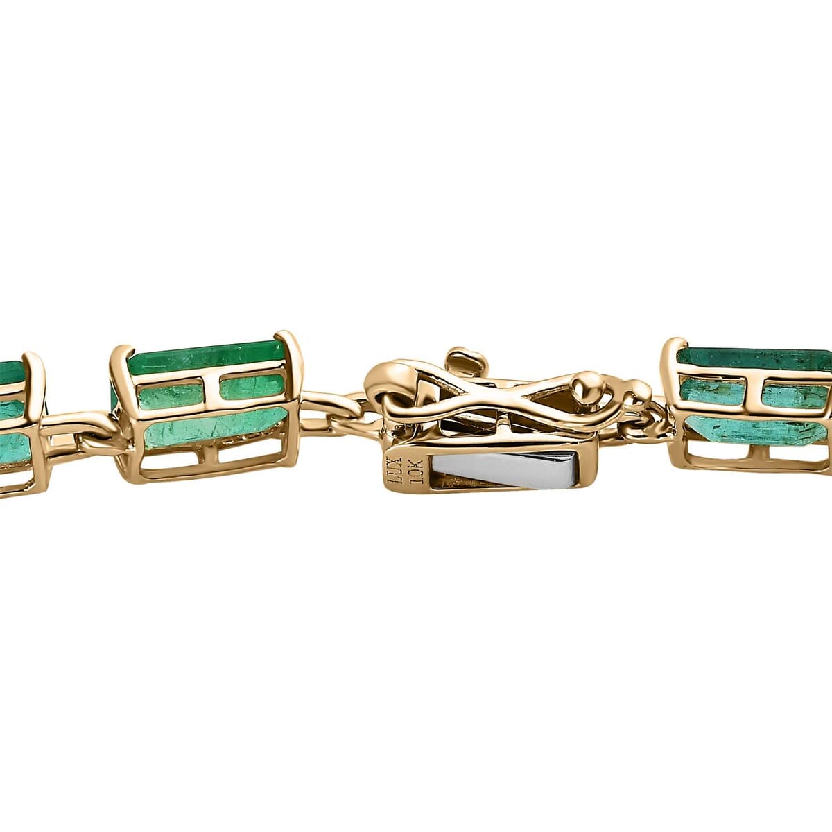 Luxoro 10K Yellow Gold AAA Kagem Zambian Emerald Link Bracelet (7.25 In) 12.00 ctw image number 3