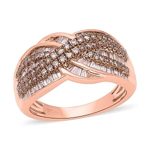 Champagne Diamond 0.91 ctw Ring in Vermeil Rose Gold Over Sterling Silver (Size 11.5) (5.52 g)