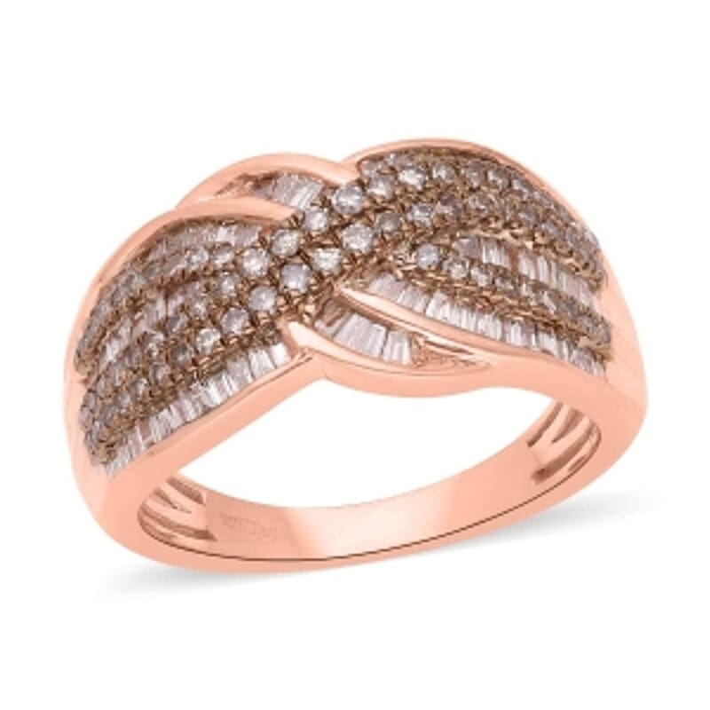 Champagne Diamond 0.91 ctw Ring in Vermeil Rose Gold Over Sterling Silver (Size 11.5) (5.52 g)