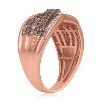 Champagne Diamond 0.91 ctw Ring in Vermeil Rose Gold Over Sterling Silver (Size 11.5) (5.52 g)