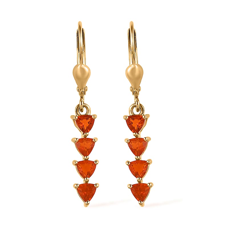 Fire Opal Lever Back Earrings in Vermeil Yellow Gold Over Sterling Silver 1.75 ctw