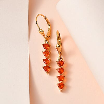 Fire Opal Lever Back Earrings in Vermeil Yellow Gold Over Sterling Silver 1.75 ctw