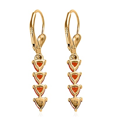 Fire Opal Lever Back Earrings in Vermeil Yellow Gold Over Sterling Silver 1.75 ctw