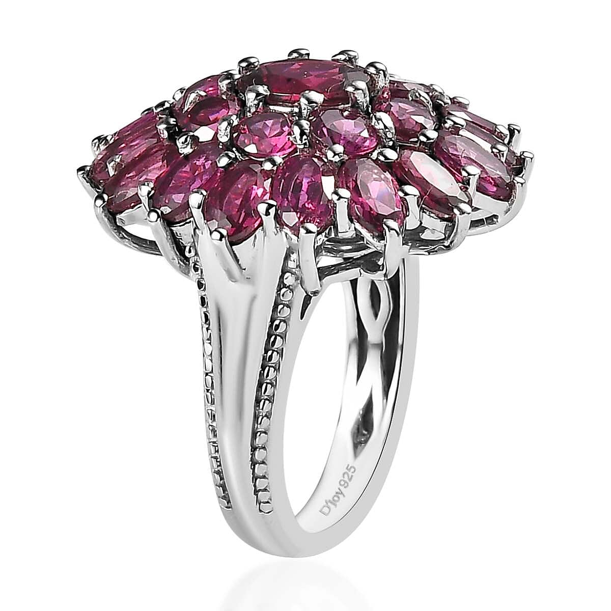 Orissa Rhodolite Garnet Floral Cluster Ring in Platinum Over Sterling Silver, Garnet Jewelry, Birthday Anniversary Gift 5.75 ctw image number 3
