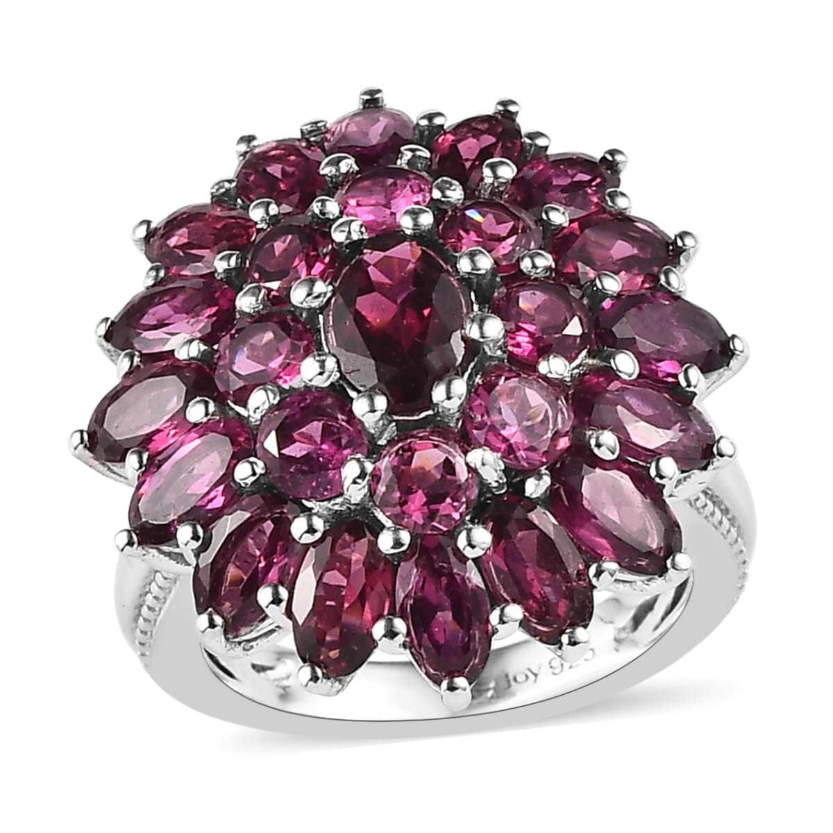 Orissa Rhodolite Garnet Floral Cluster Ring in Platinum Over Sterling Silver, Garnet Jewelry, Birthday Anniversary Gift 5.75 ctw image number 0
