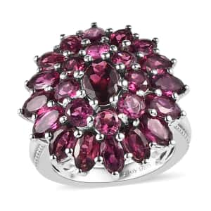 Orissa Rhodolite Garnet Floral Cluster Ring in Platinum Over Sterling Silver, Garnet Jewelry, Birthday Anniversary Gift 5.75 ctw