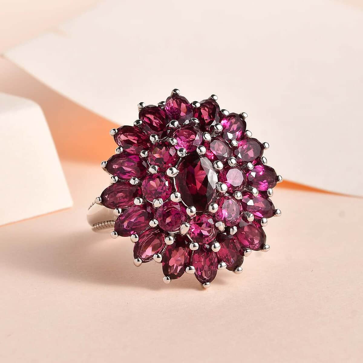 Orissa Rhodolite Garnet Floral Cluster Ring in Platinum Over Sterling Silver, Garnet Jewelry, Birthday Anniversary Gift 5.75 ctw image number 1