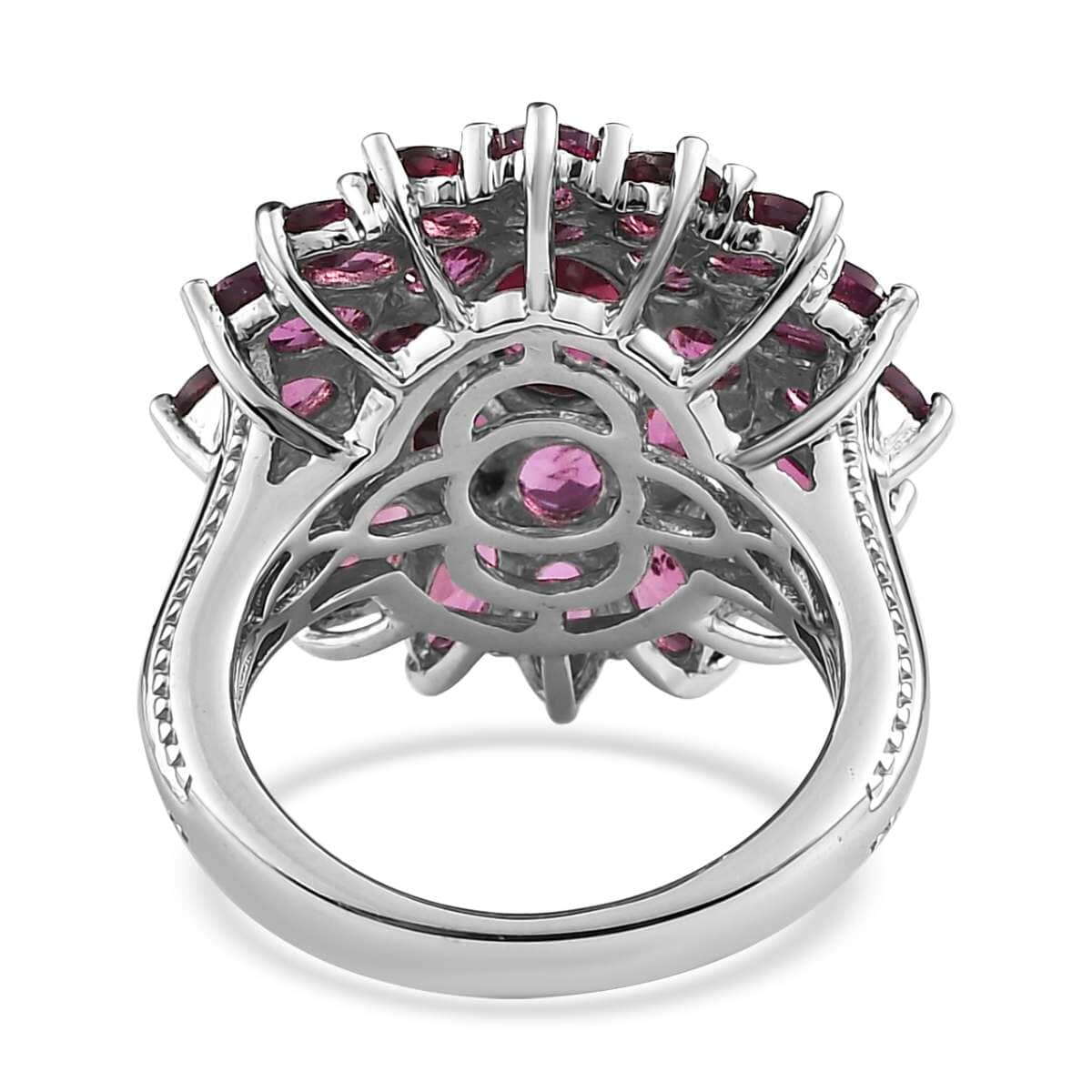 Orissa Rhodolite Garnet Floral Cluster Ring in Platinum Over Sterling Silver, Garnet Jewelry, Birthday Anniversary Gift 5.75 ctw image number 4