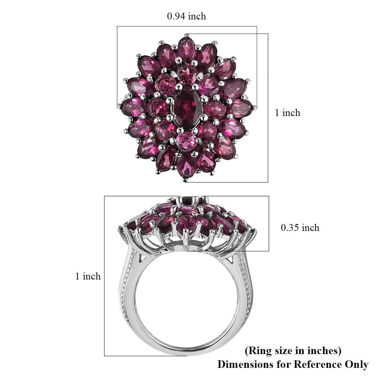 Orissa Rhodolite Garnet Floral Cluster Ring in Platinum Over Sterling Silver, Garnet Jewelry, Birthday Anniversary Gift 5.75 ctw image number 5