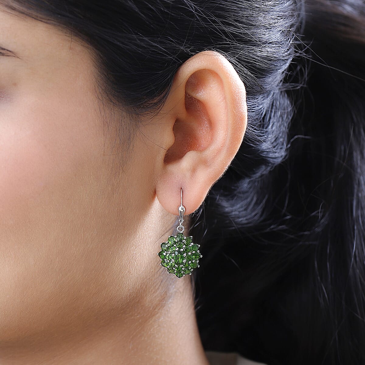 Chrome Diopside Dangling Earrings in Platinum Over Sterling Silver 7.10 ctw image number 2