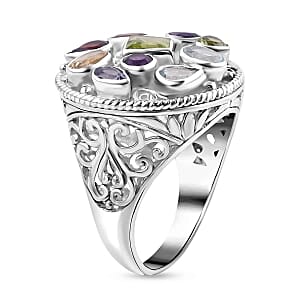 Peridot and Multi Gemstone 4.77 ctw Ring in Sterling Silver (Size 5.5)